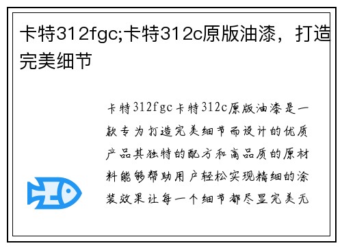 卡特312fgc;卡特312c原版油漆，打造完美细节